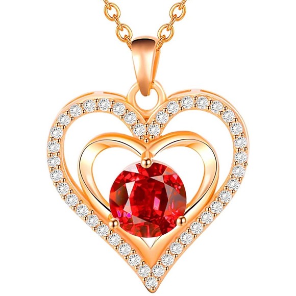 Heart Birthstone Pendant Necklaces for Women Ruby Red - Picture 3 of 5